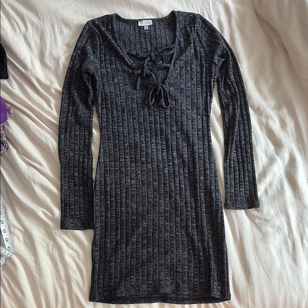 Tobi Charcoal Long Sleeve Knit Dress